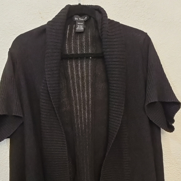 Black Asymmetrical Open-Front Cardigan Sweater - Picture 2 of 4